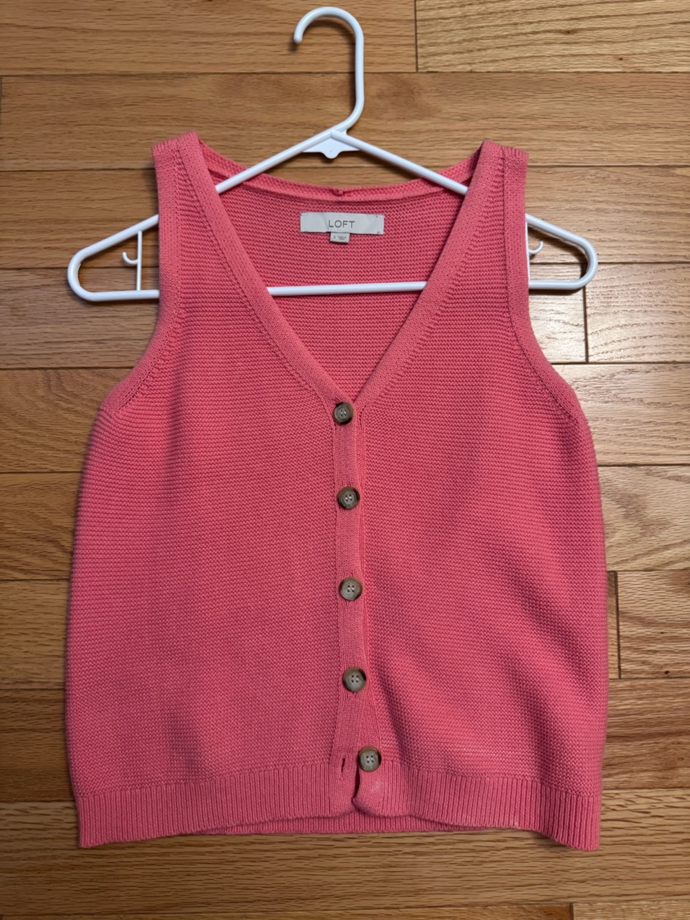 LOFT Coral Pink V-Neck Knit Sleeveless Sweater Vest Cardigan